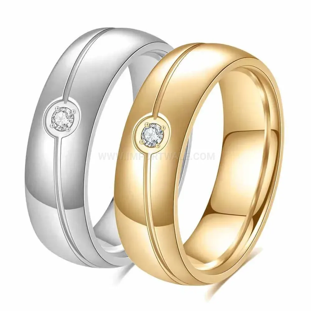 Fashion Beveled Edge Stainless Steel Ring with Solitaire Accent