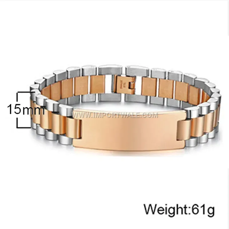 Engraved Curved Plate Titanium Steel Watchband Link Bracelet