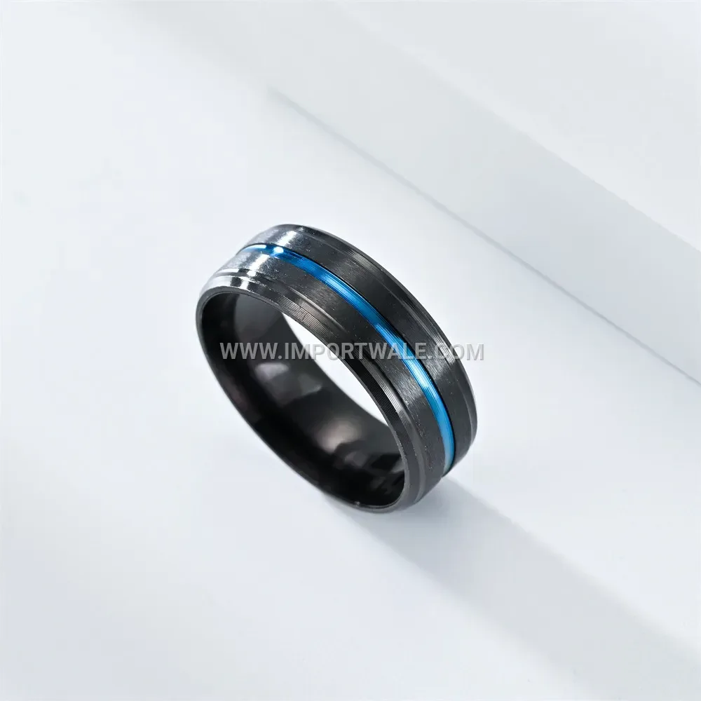 Two-Tone Black and Blue Stainless Steel Band Ring