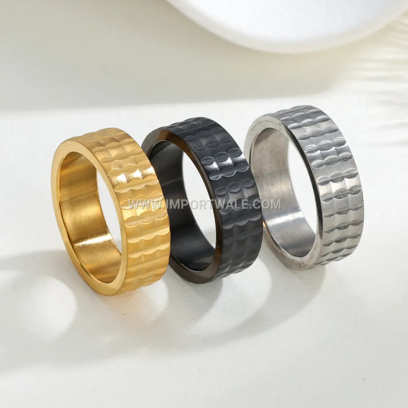 Hammered Stainless Steel Slim Band Ring