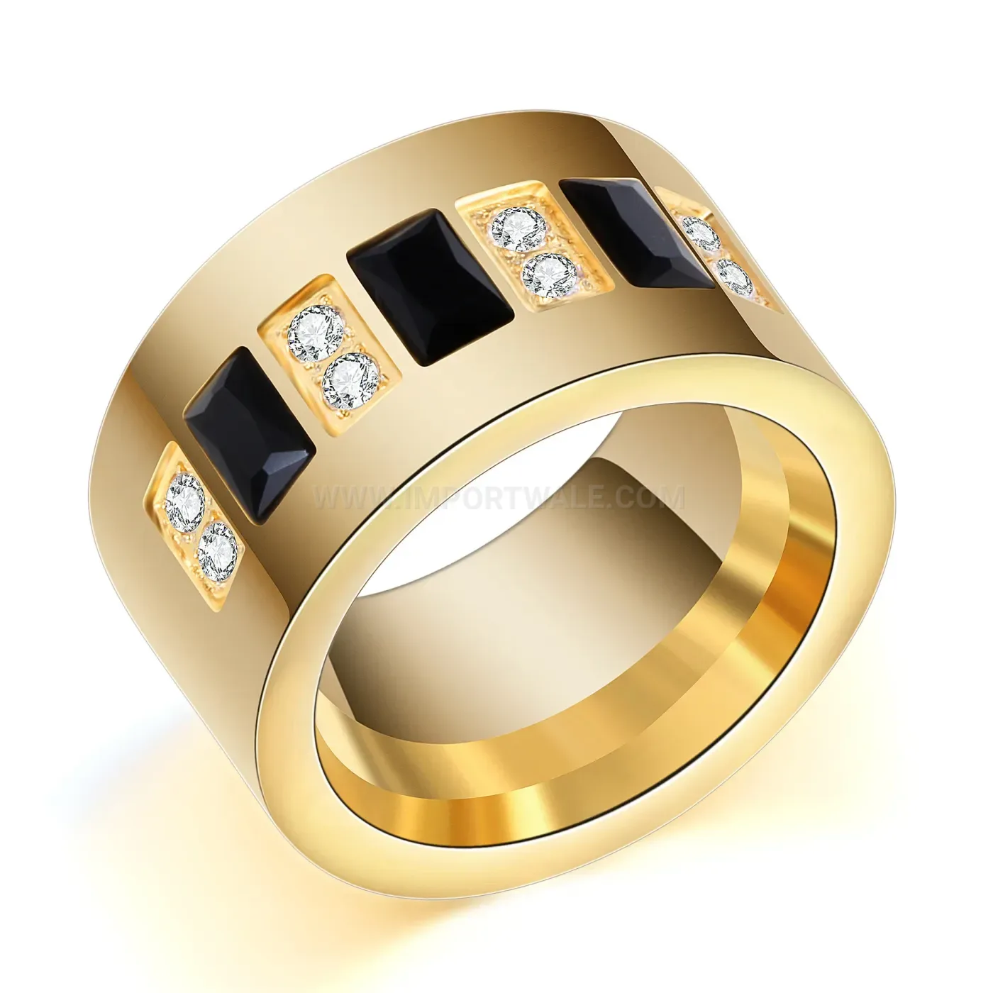 Gold Tone Zircon Inlaid Stainless Steel Band Ring
