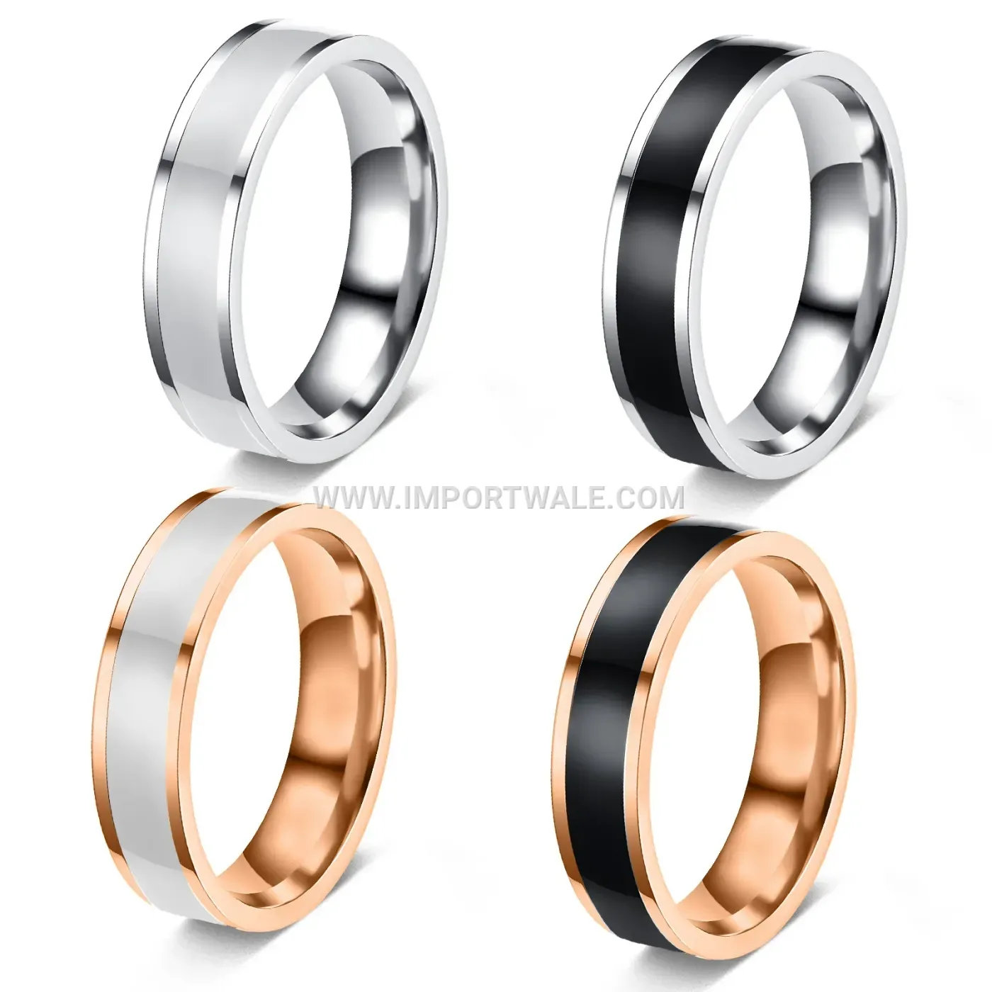 Six Millimeter Enamel Accent Electroplated Stainless Steel Band Ring