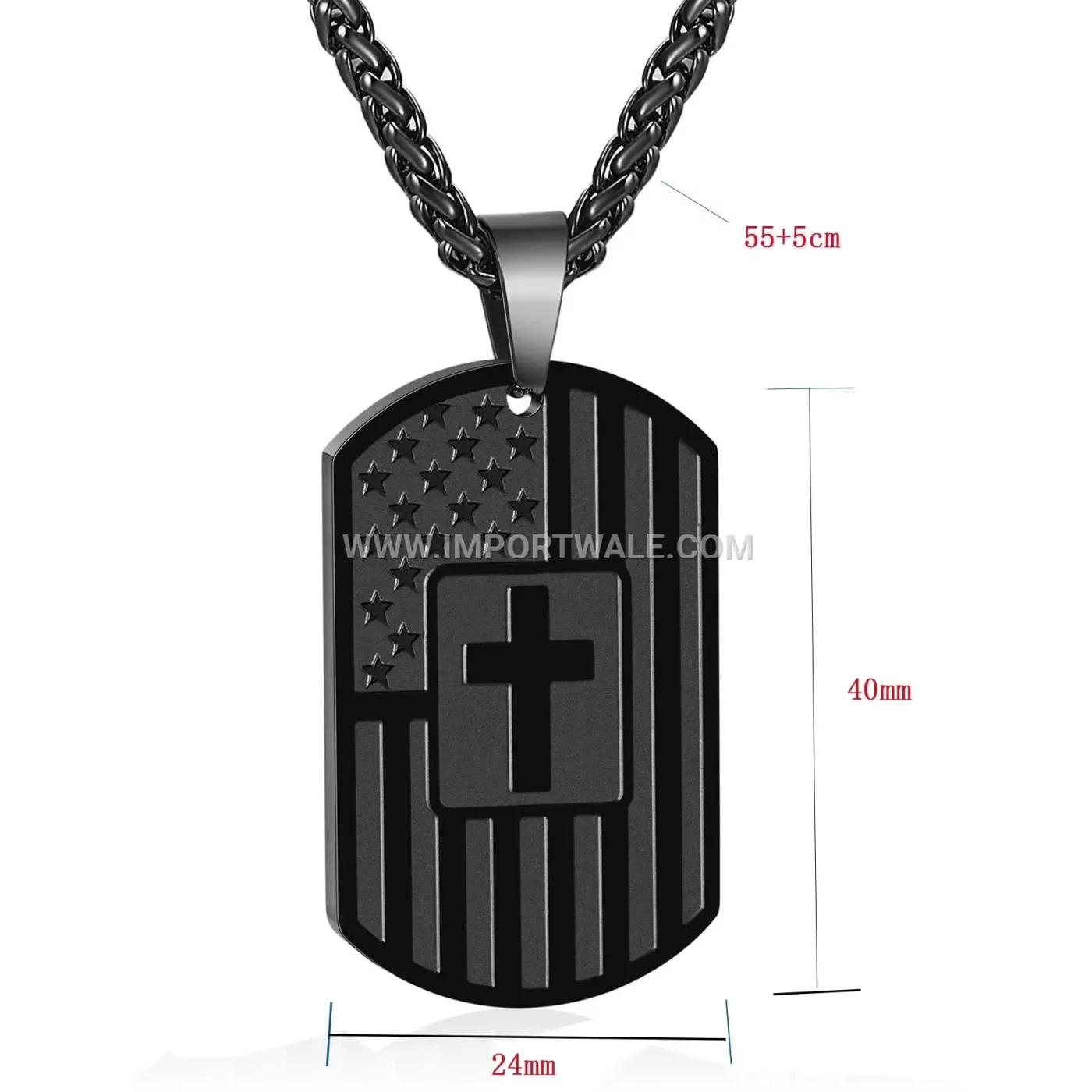 Gold Plated Stainless Steel Flag Cross Dog Tag Pendant Necklace