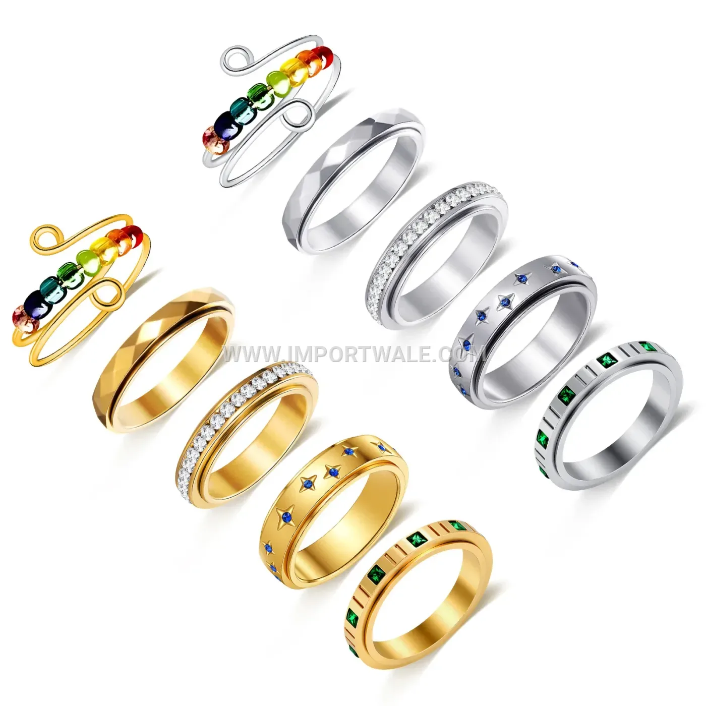 Rhinestone Accent Stainless Steel Interactive Spinner Ring