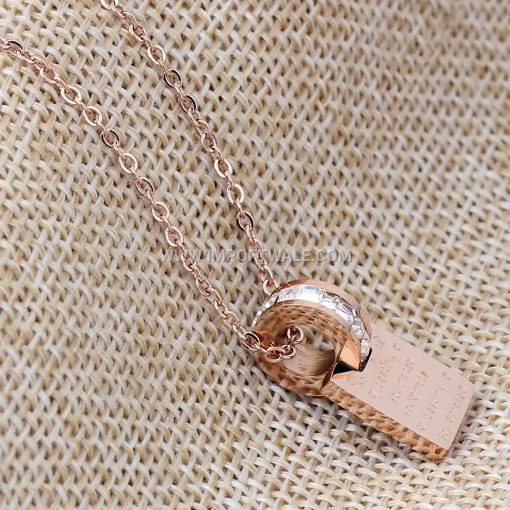 Rose Gold Stainless Steel Geometric Disc and Square Pendant Necklace