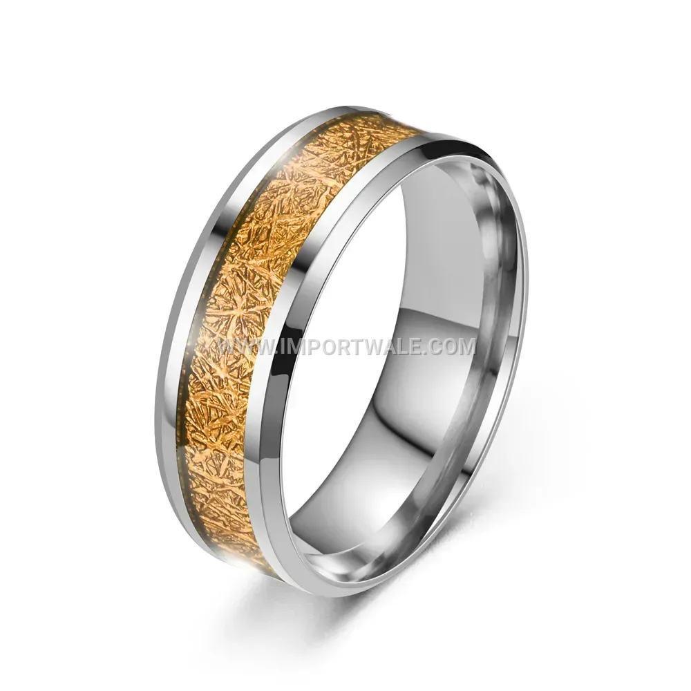 Beveled Stainless Steel Ring with Silk Thread Inlay