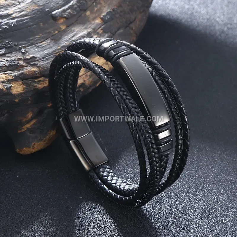 Multi-Strand Leather Braided Bracelet with Stainless Steel Clasp