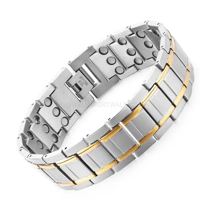 Classic Wide Stainless Steel Multi-Element Bio Magnetic Link Bracelet