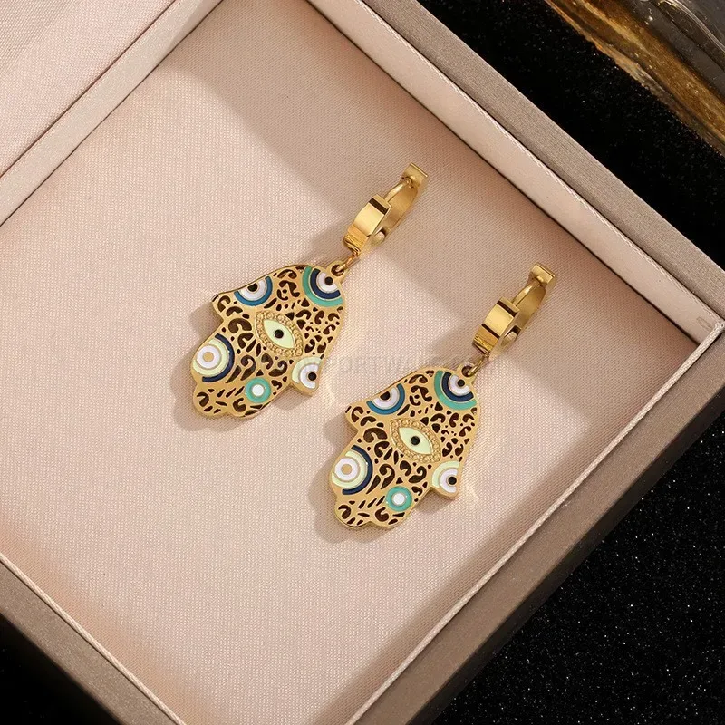 Bold Stainless Steel Enamel Hamsa Hand Jewelry Set