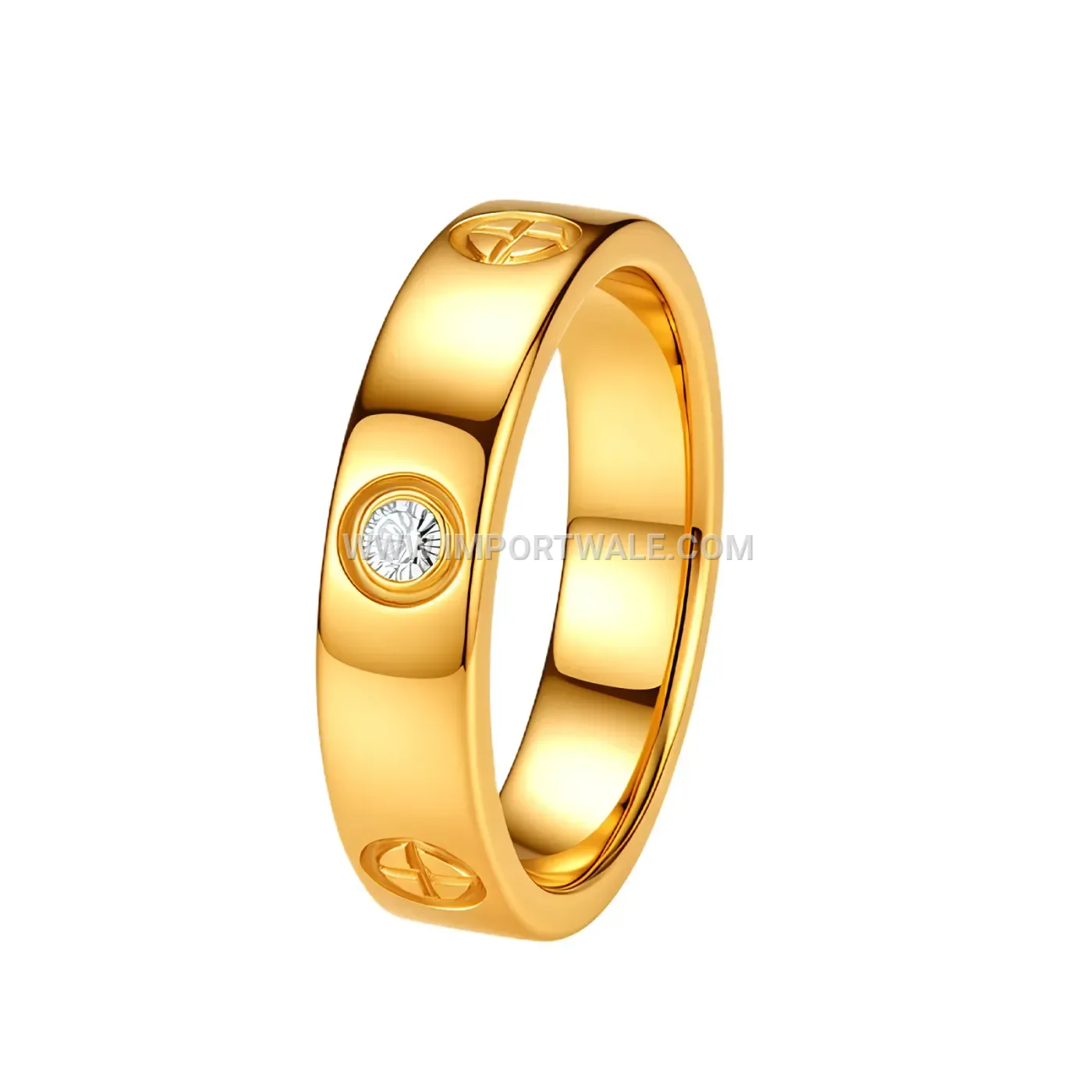 Polished Gold Stainless Steel Screw Detail Band Ring