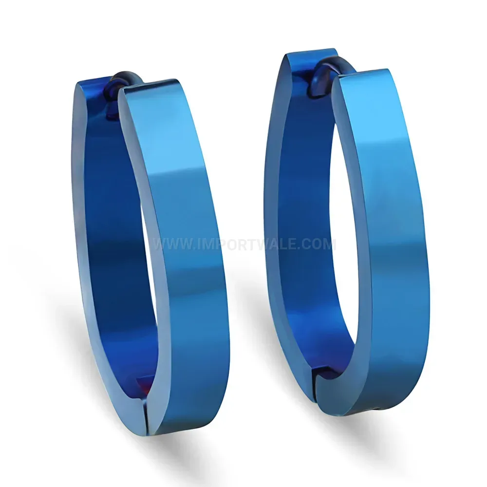 Bold Polished Oval Stainless Steel Huggie Hoop Earrings