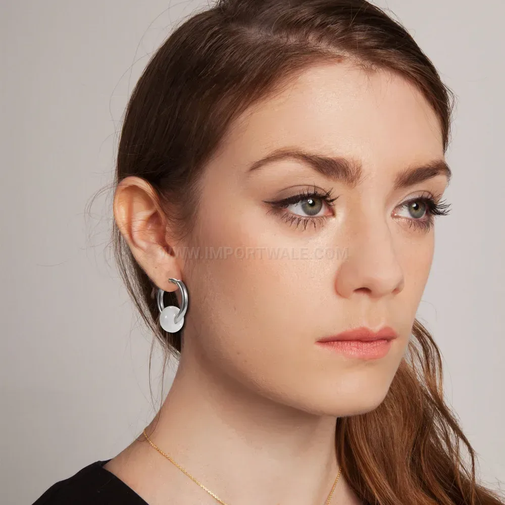 Modern Hollow Arch Ceramic and Stainless Steel Huggie Earrings