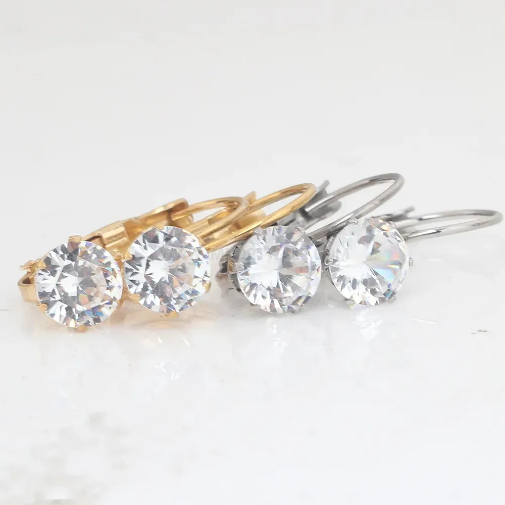 Fashion Sparkling Cubic Zirconia Drop Stainless Steel Earrings