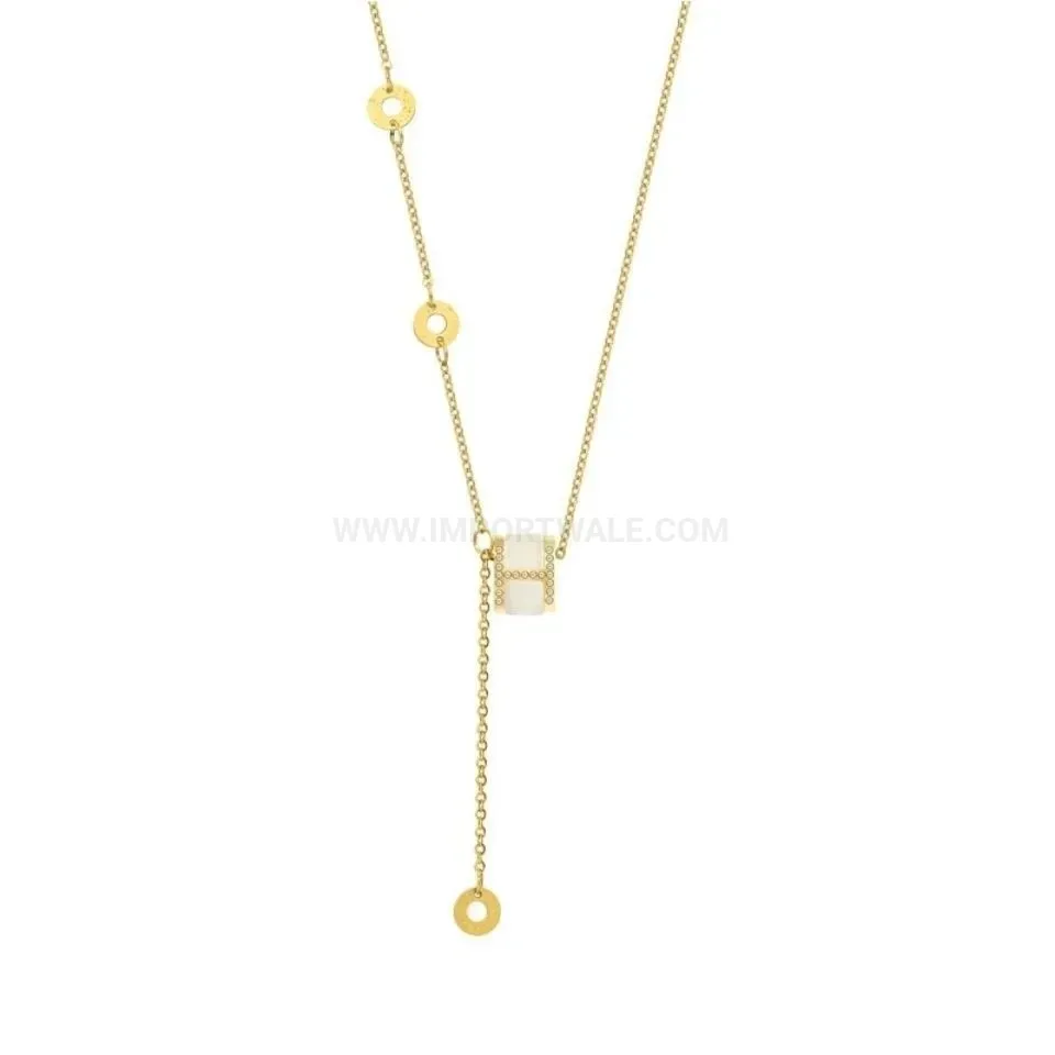 Bold Rhinestone Cat Eye Cylinder Tassel Pendant Stainless Steel Necklace