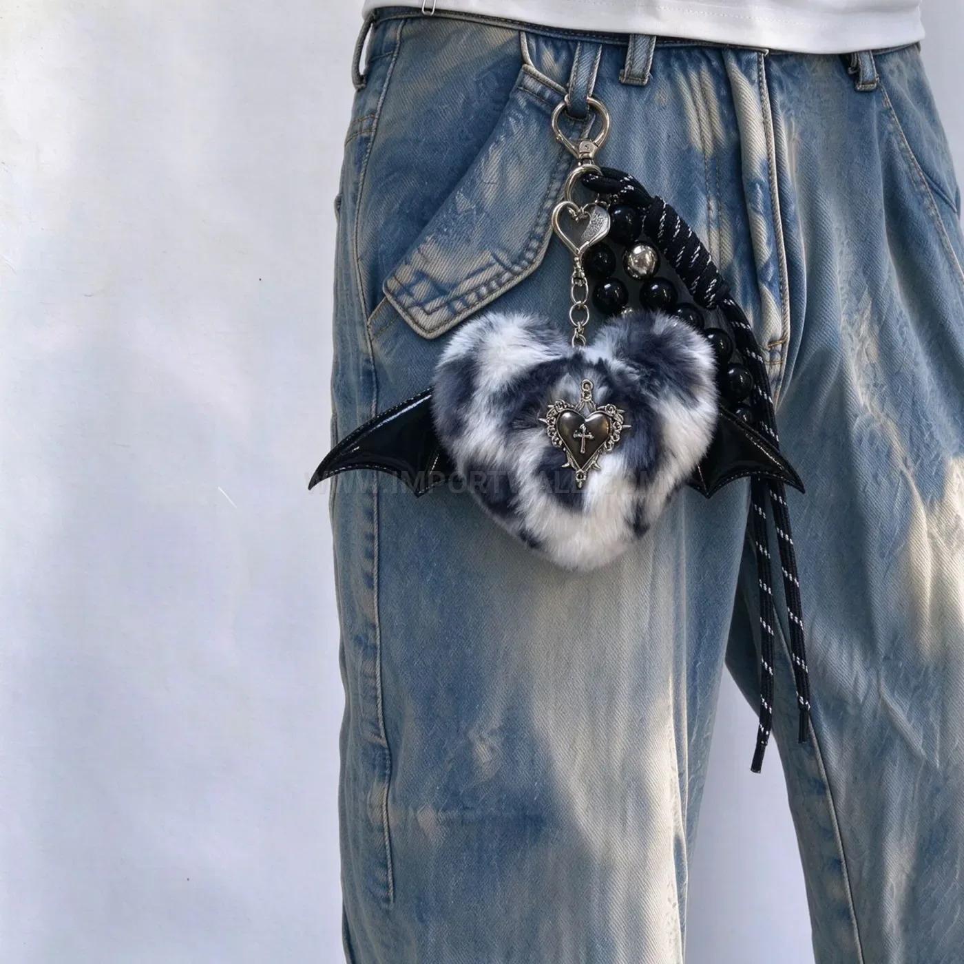 Plush Heart Devil Wing Gothic Charm Keychain