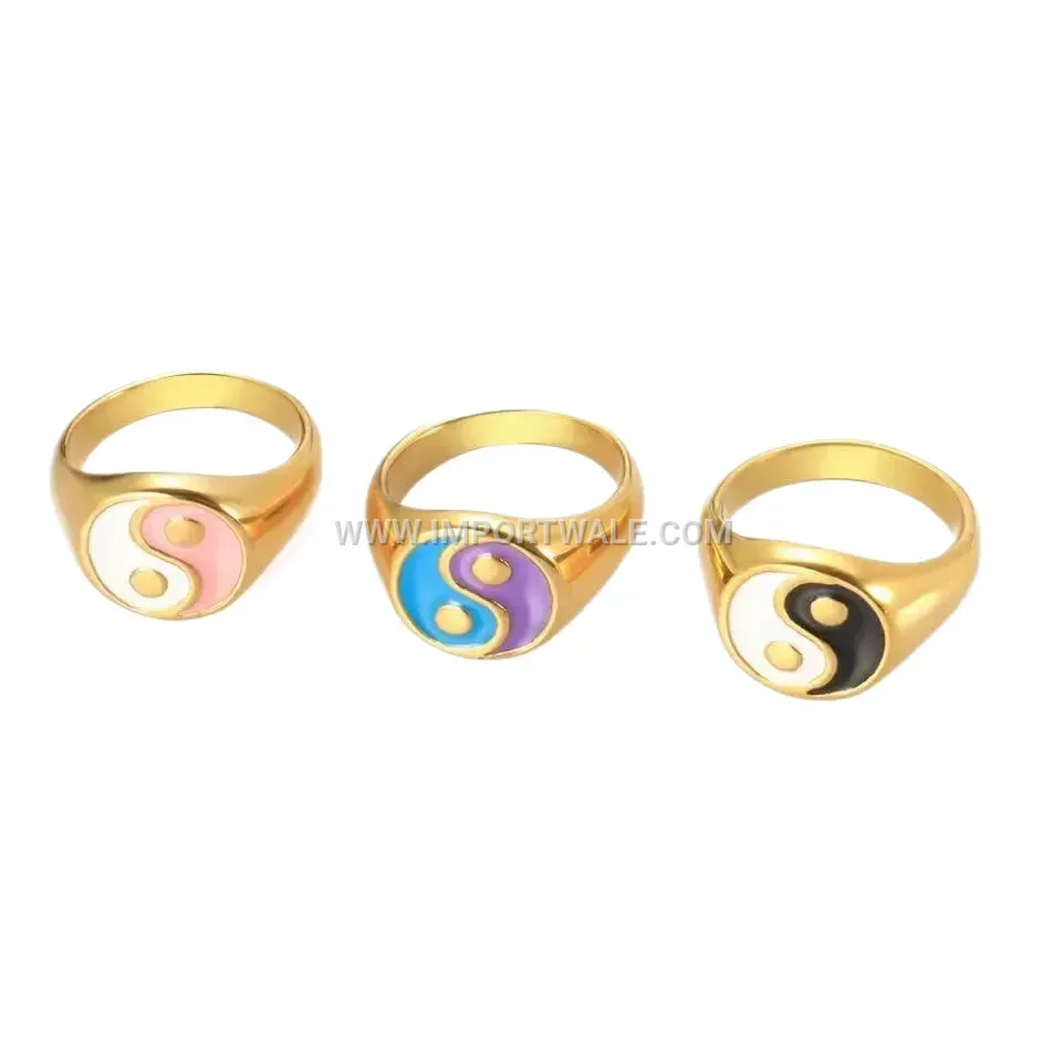 Gold Plated Stainless Steel Yin Yang Bagua Geometric Ring