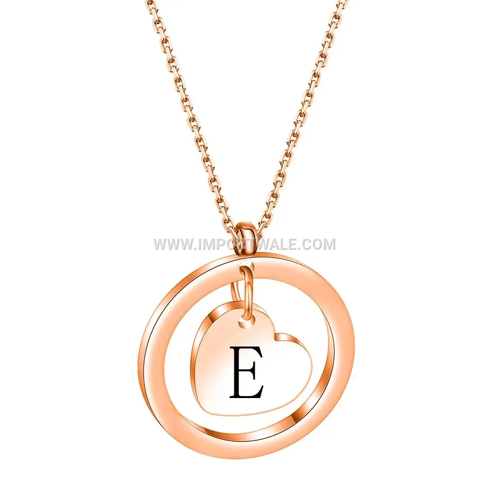 Cutout Initial Disc Pendant Necklace in Rose Gold Tone Stainless Steel