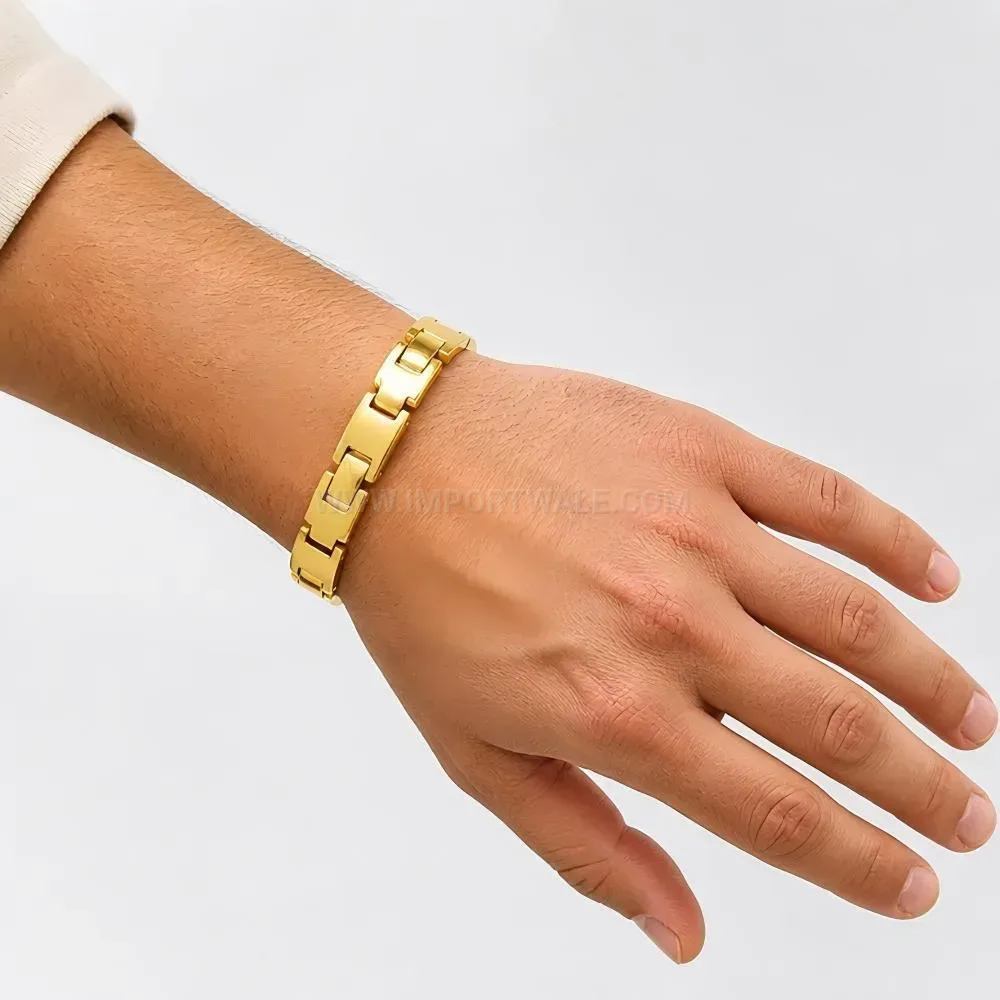 Stainless Steel Magnetic Therapy Bangle with 18K Gold Plating
