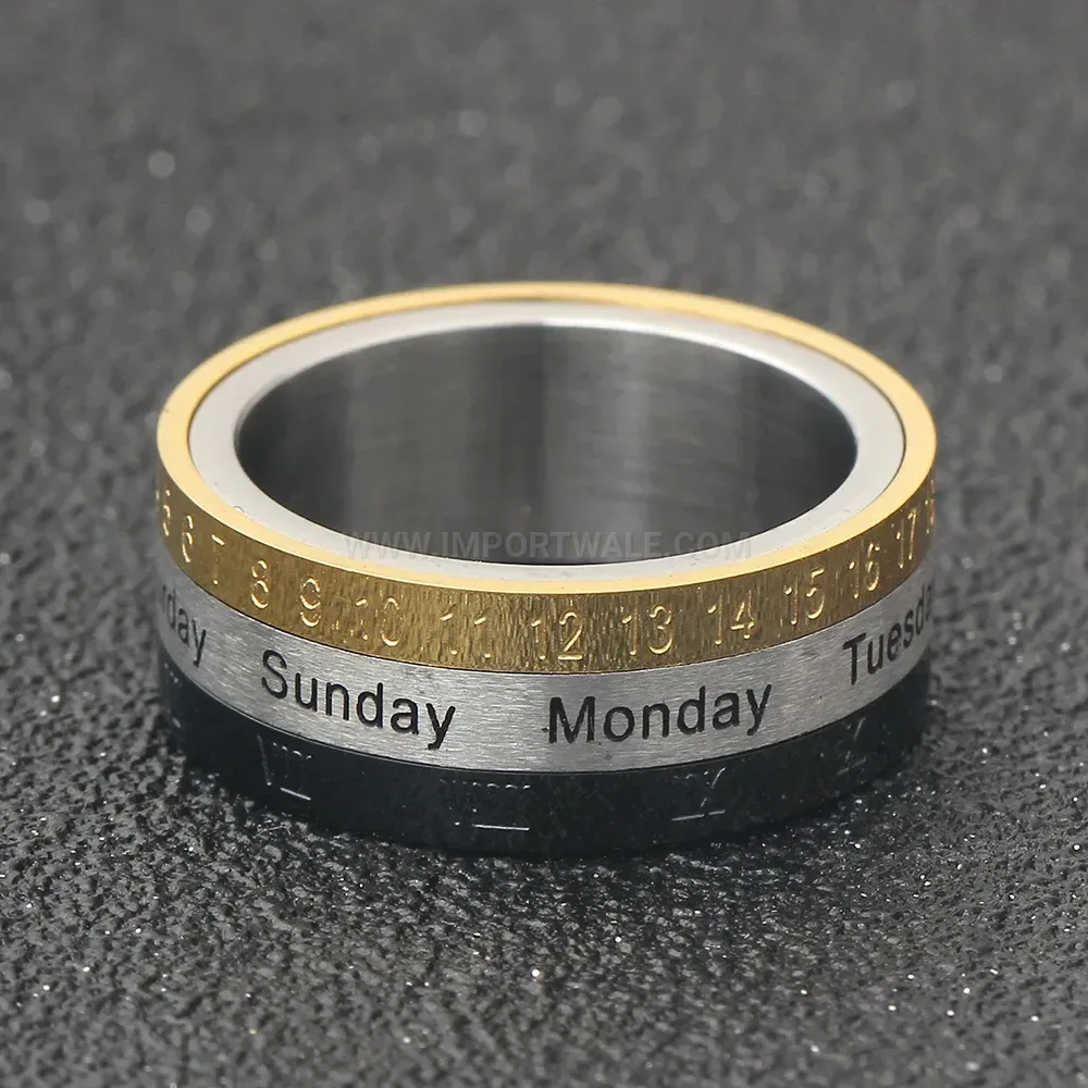 Classic Tri Color Roman Numeral Spinner Stainless Steel Ring