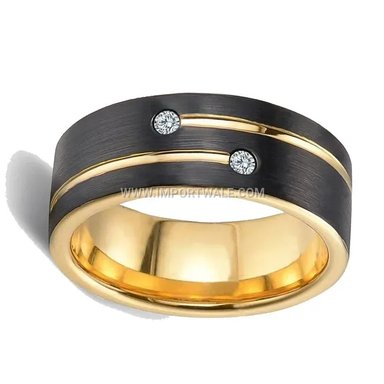Two-Tone Black and Gold Grooved Crystal Ring