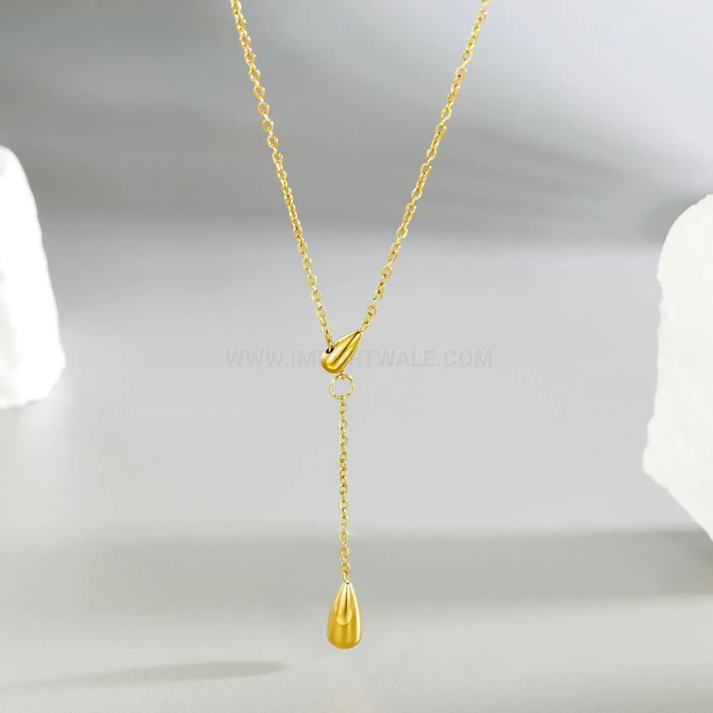Fashion Gold Plated Titanium Steel Waterdrop Tassel Pendant Necklace