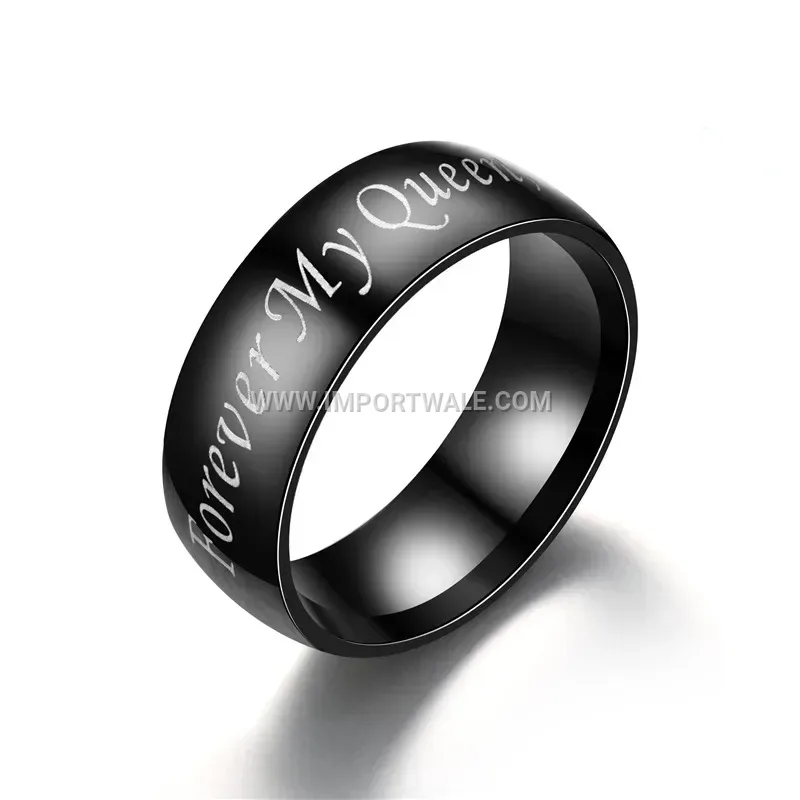 Black Stainless Steel Engraved Crown Couple Band Ring