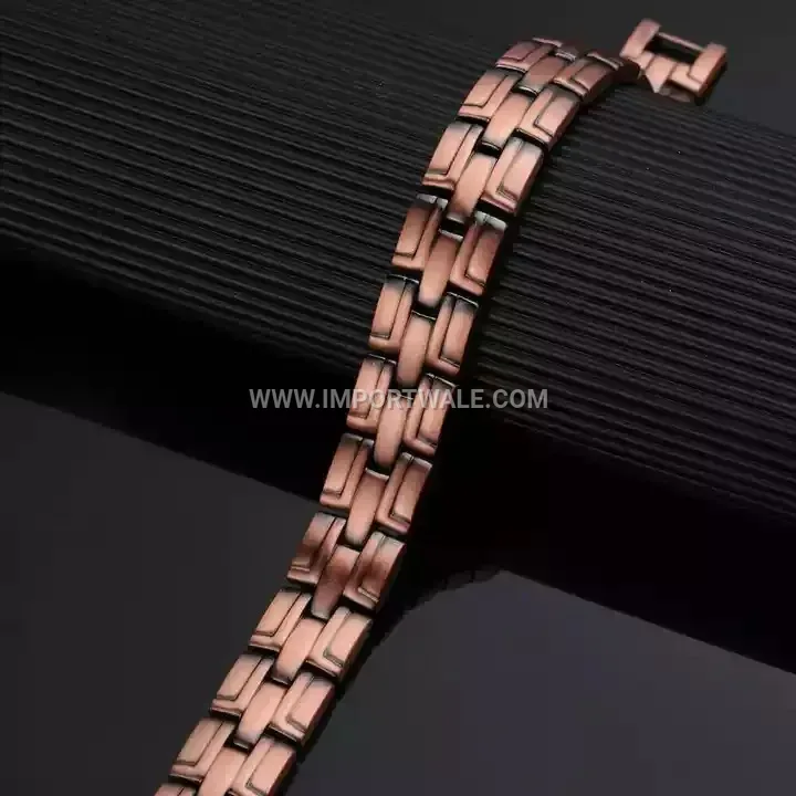Wide Geometric Stripe Copper Bio Magnetic Bracelet