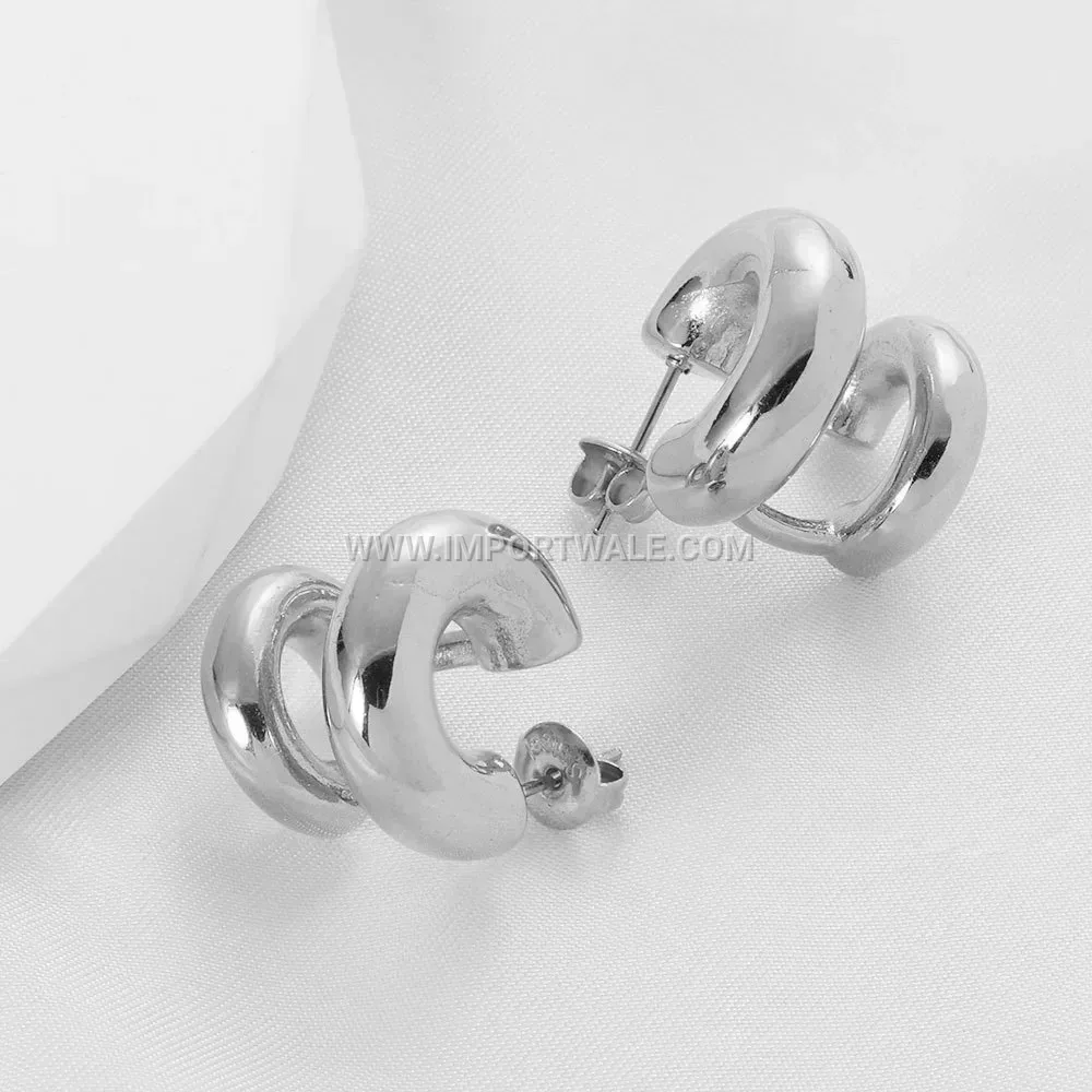 Double Layer C Shape Stainless Steel Heart Earrings