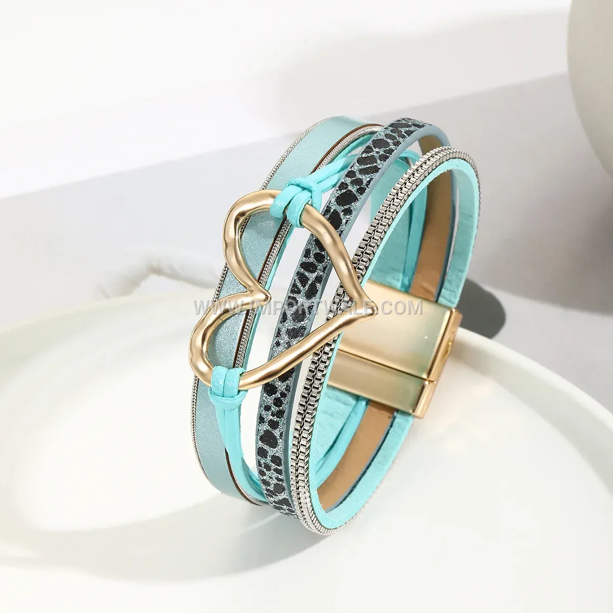 Bohemian Multi Strand Faux Leather Heart Charm Wrap Bracelet