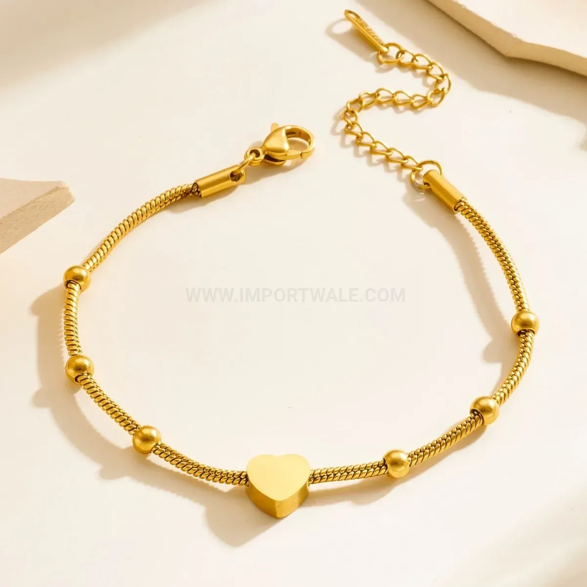 Double Layer Stainless Steel Heart Bead Bracelet