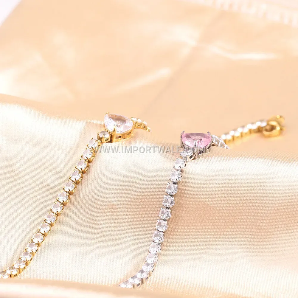 Stainless Steel Heart Zircon Accent Bracelet