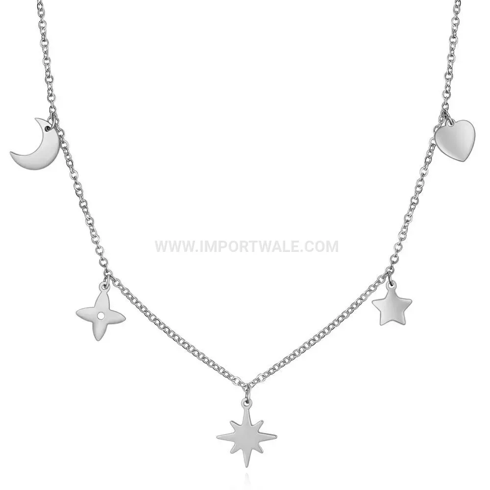 Minimalist Stainless Steel Celestial Star and Sun Pendant Chain Necklace