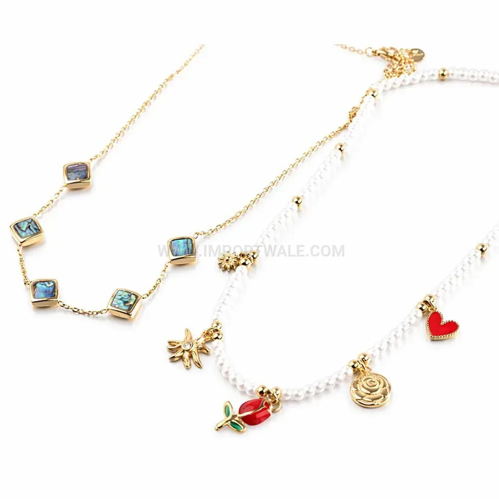 Vintage Heart Pearl Stainless Steel Pendant Necklace for Women