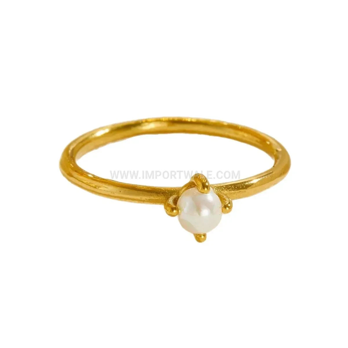 Solitaire Faux Pearl Plated Stainless Steel Minimalist Ring