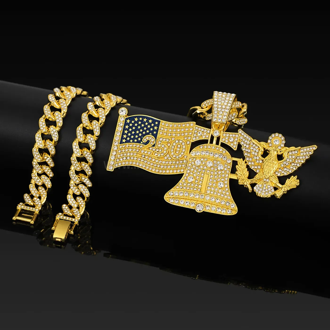 Iced Out Liberty Bell Eagle Hip Hop Pendant
