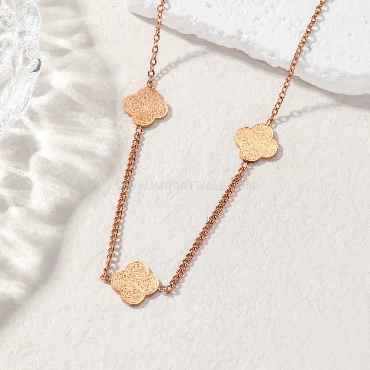 Fashion Stainless Steel Sabr Shukr Tawakkul Arabic Calligraphy Clover Necklace