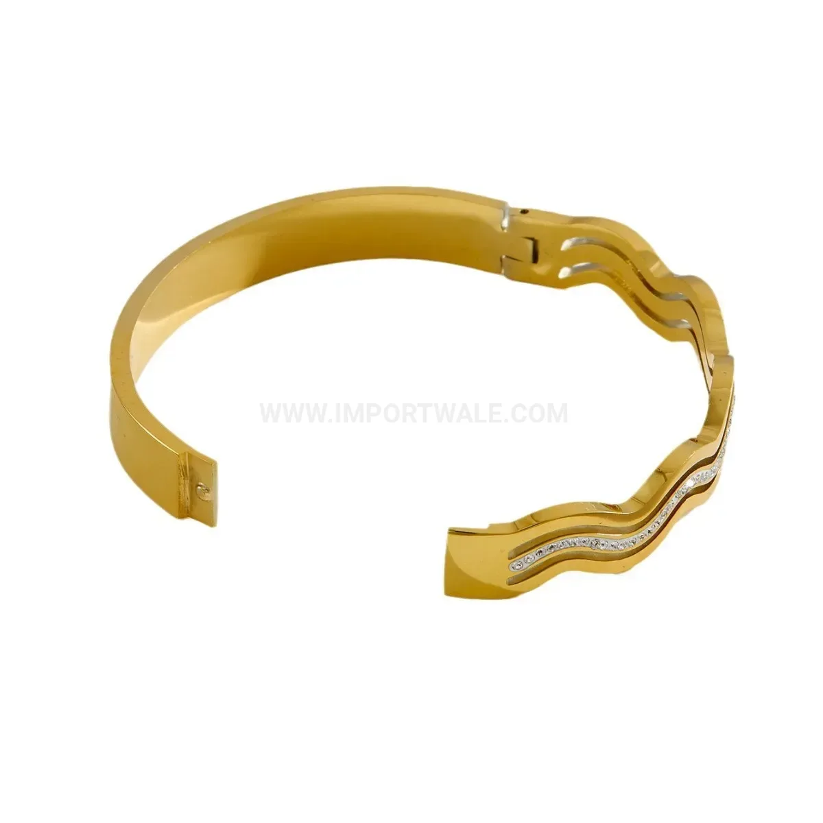 Modern Triple Water Wave Pattern Stainless Steel Crystal Bangle