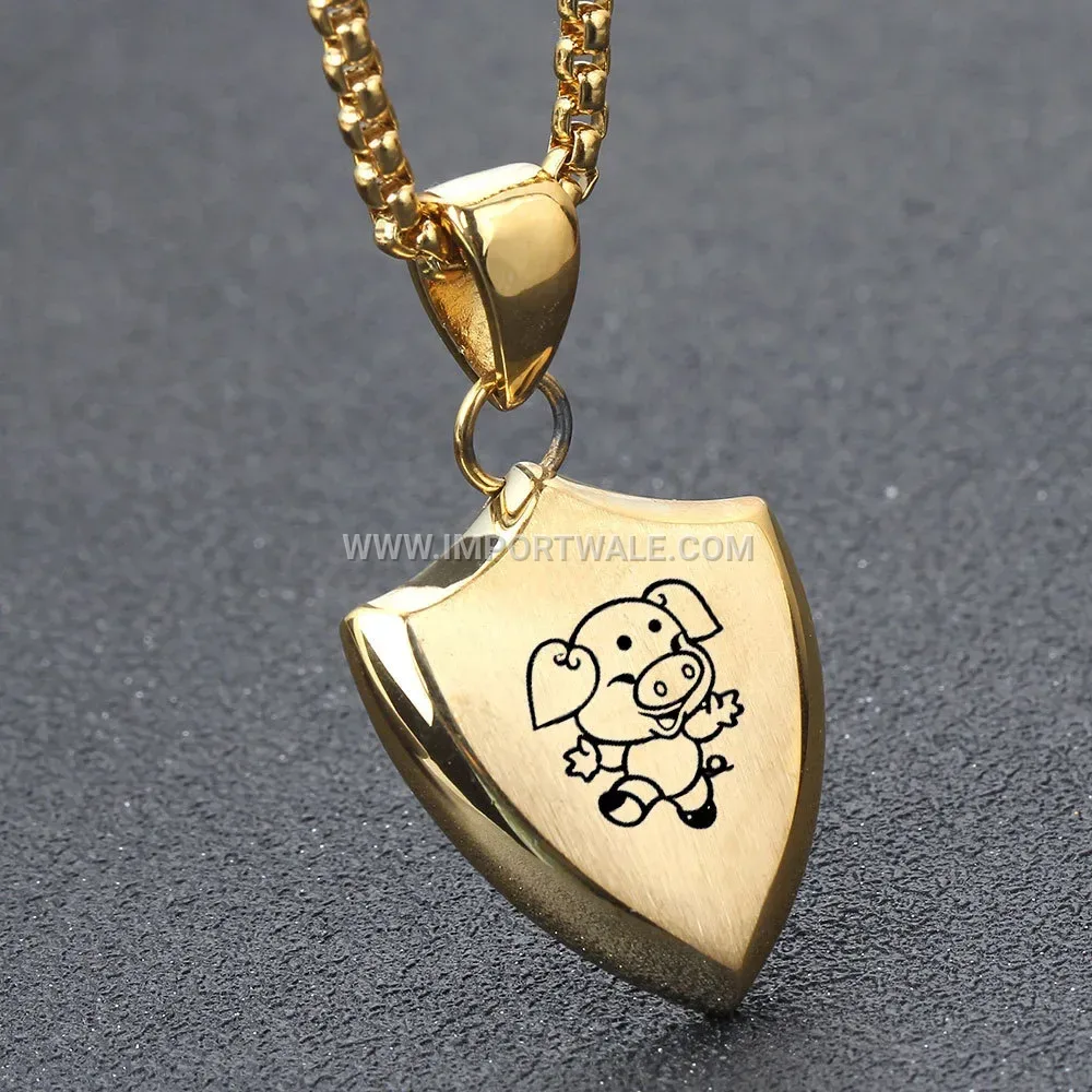 Men's Gold Stainless Steel Zodiac Shield Necklace