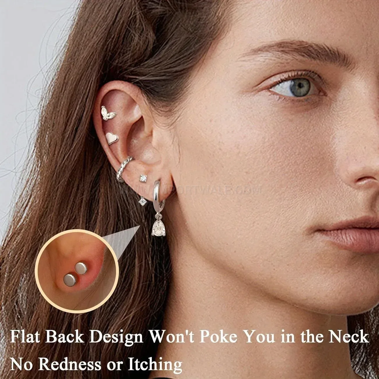 Chic Rhinestone Heart Flower and Teardrop Stainless Steel Piercing Earring Set