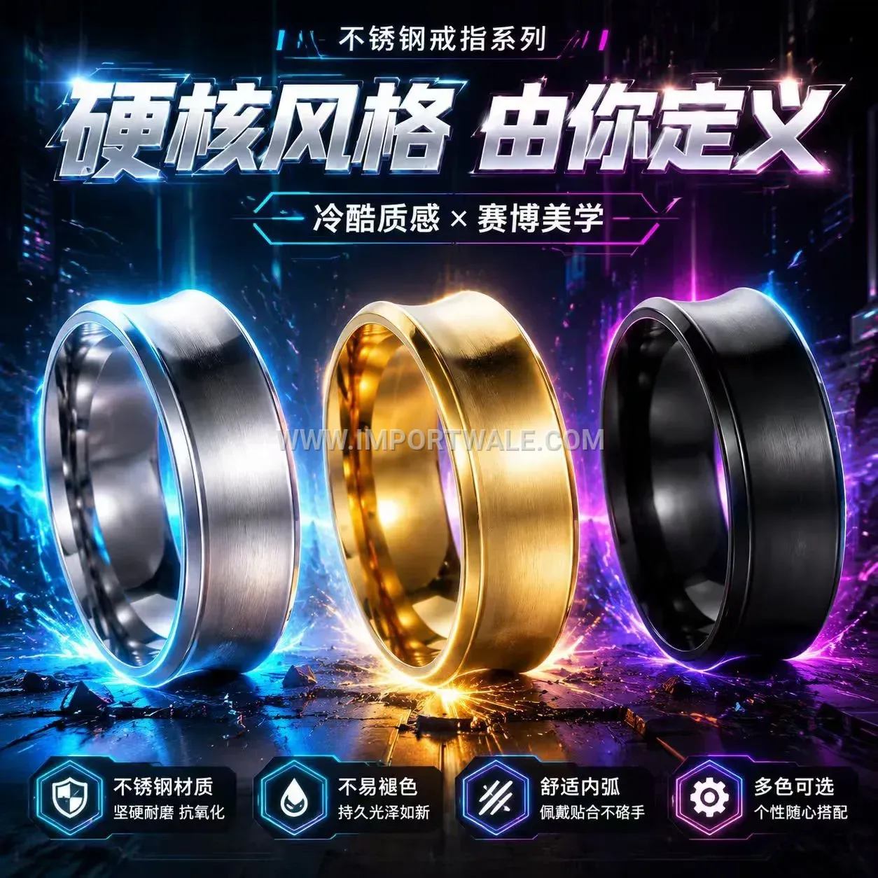 U-Groove Cut Accent 8mm Stainless Steel Band Ring