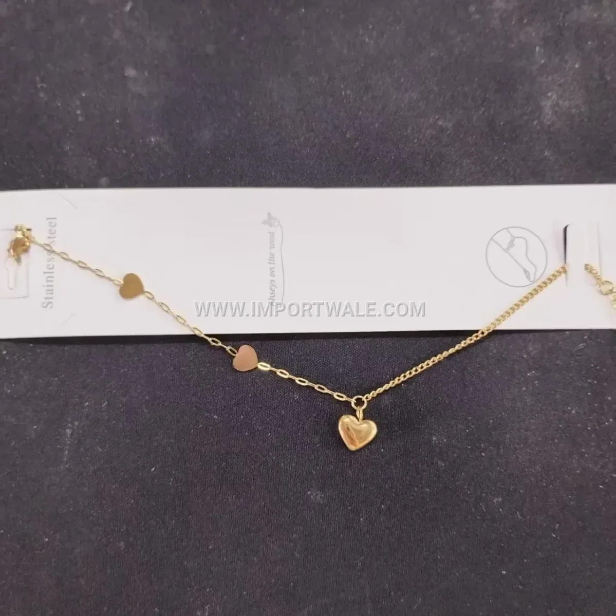 Gold Stainless Steel Heart Pendant Chain Anklet