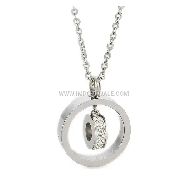 Hollow Circular Rhinestone Stainless Steel Minimalist Necklace