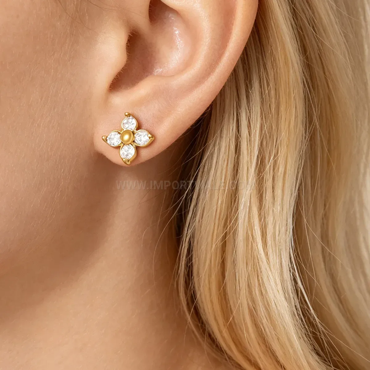 Gold Plated Stainless Steel Four Leaf Clover Bracelet Set