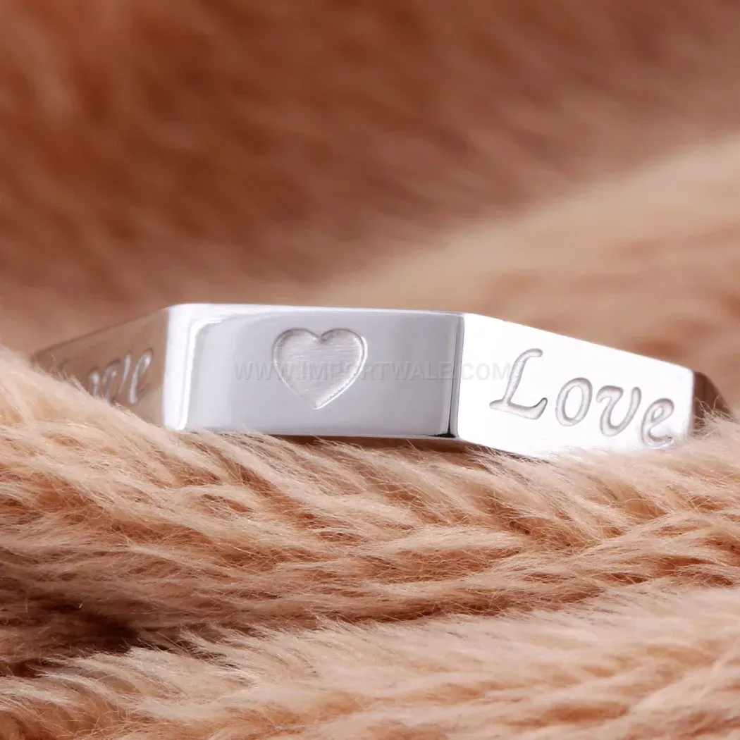 Designer Geometric Square Stainless Steel Ring with LOVE Heart Motif