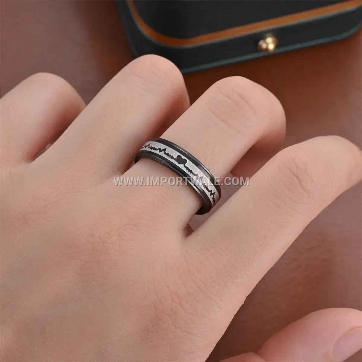 Etched Heartbeat Stainless Steel Band Ring