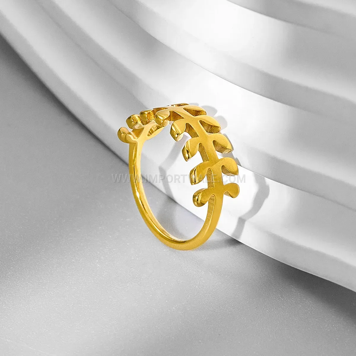 Cutout Olive Branch Stainless Steel Geometric Ring