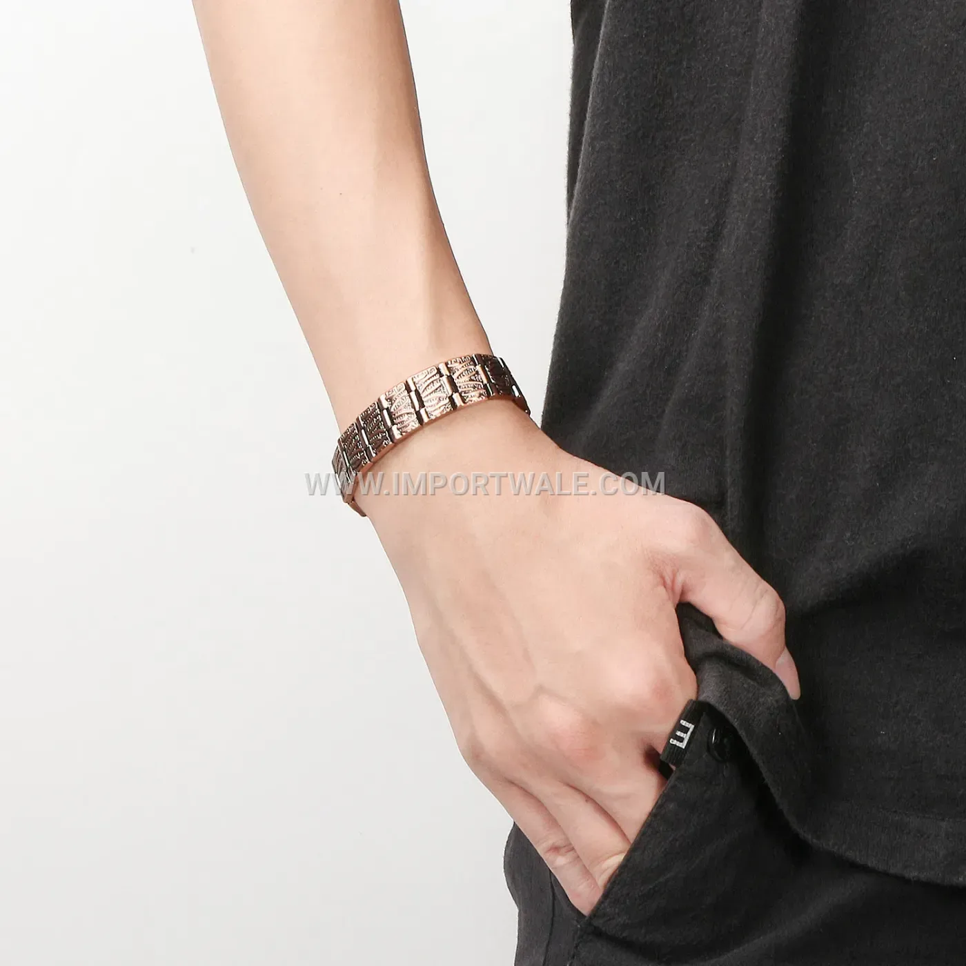 Vintage Red Copper Geometric Chain Bio Magnetic Bracelet