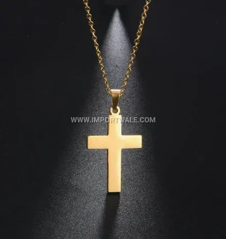 Classic Stainless Steel Cross Pendant Layering Link Chain Necklace