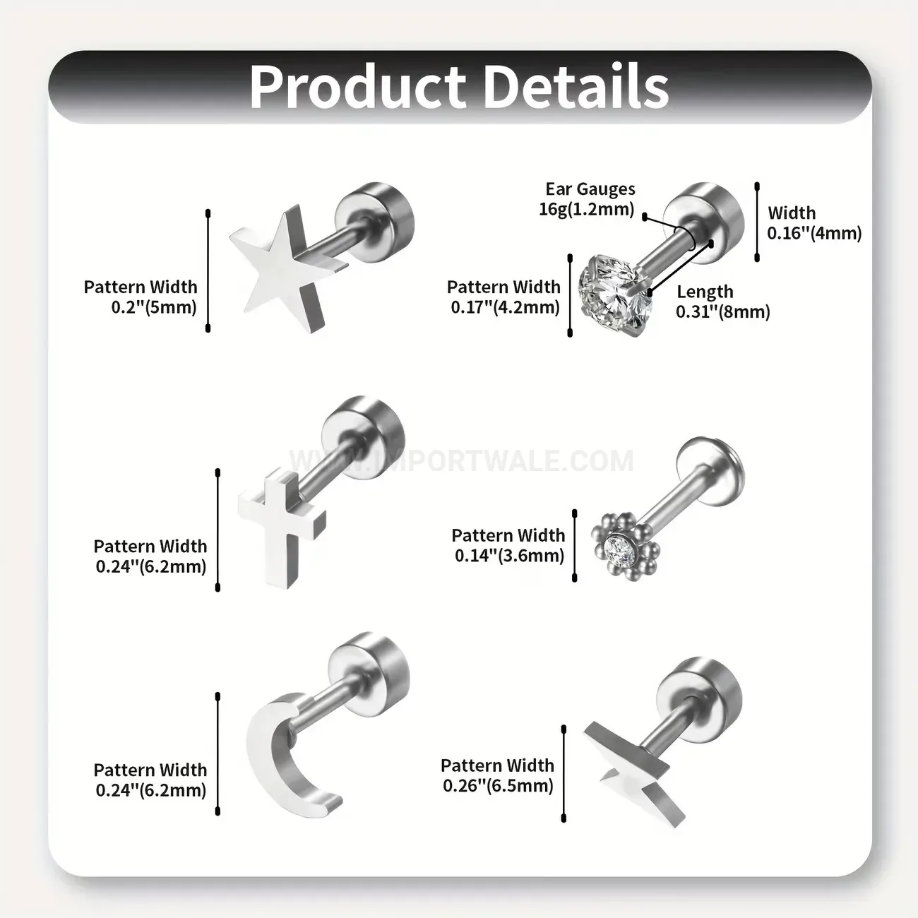 Chic Celestial Cubic Zirconia Internally Threaded Stainless Steel Piercing Studs
