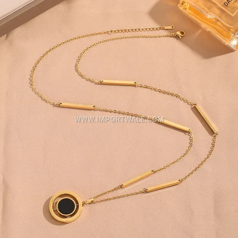 Double Sided Rotating Roman Numeral Titanium Steel Necklace